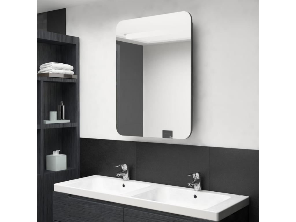 Armario de baño con espejo y LED gris 60x11x80 cm