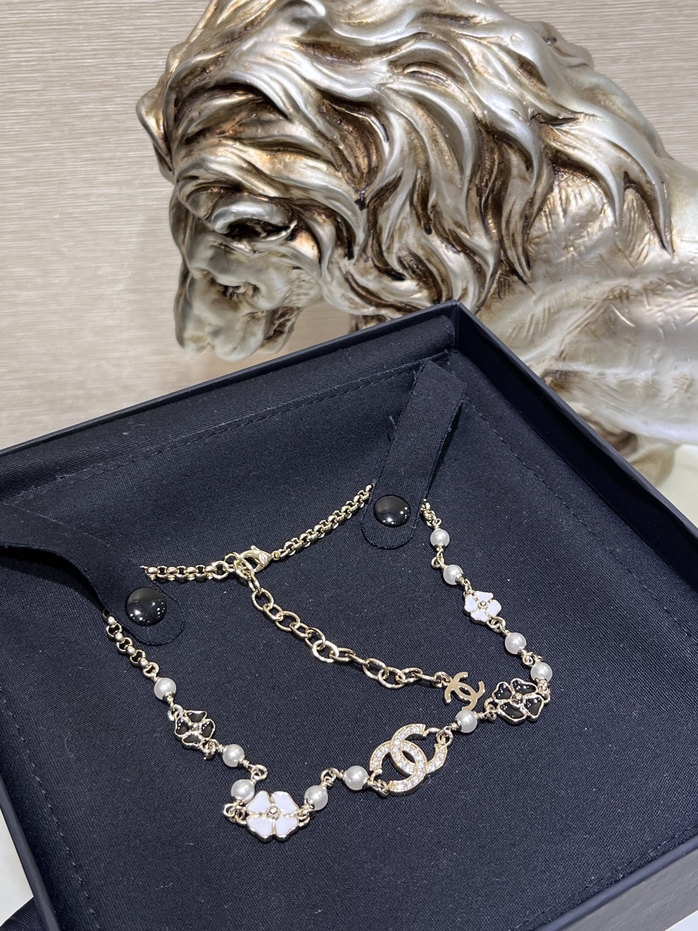 Dainty Chanel Enamel Camellia Necklace - Original Replica Club