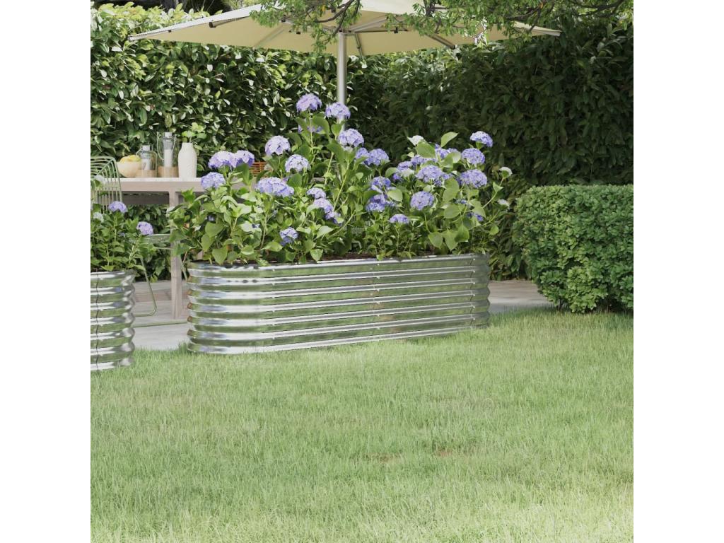 Jardinera arriate acero recubrimiento polvo plata 152x40x36 cm