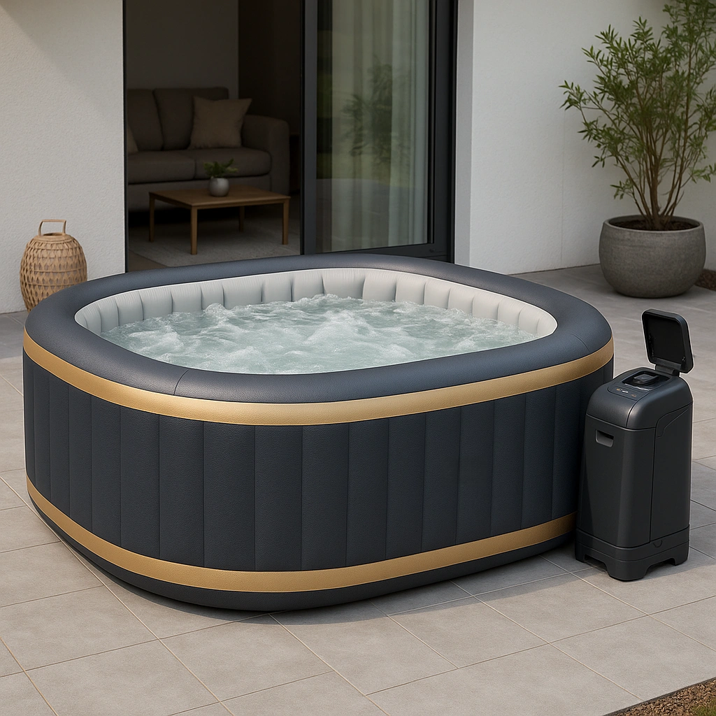 Spa hinchable Spa cuadrado gris oscuro PVC jardín 180x180x70 cm
