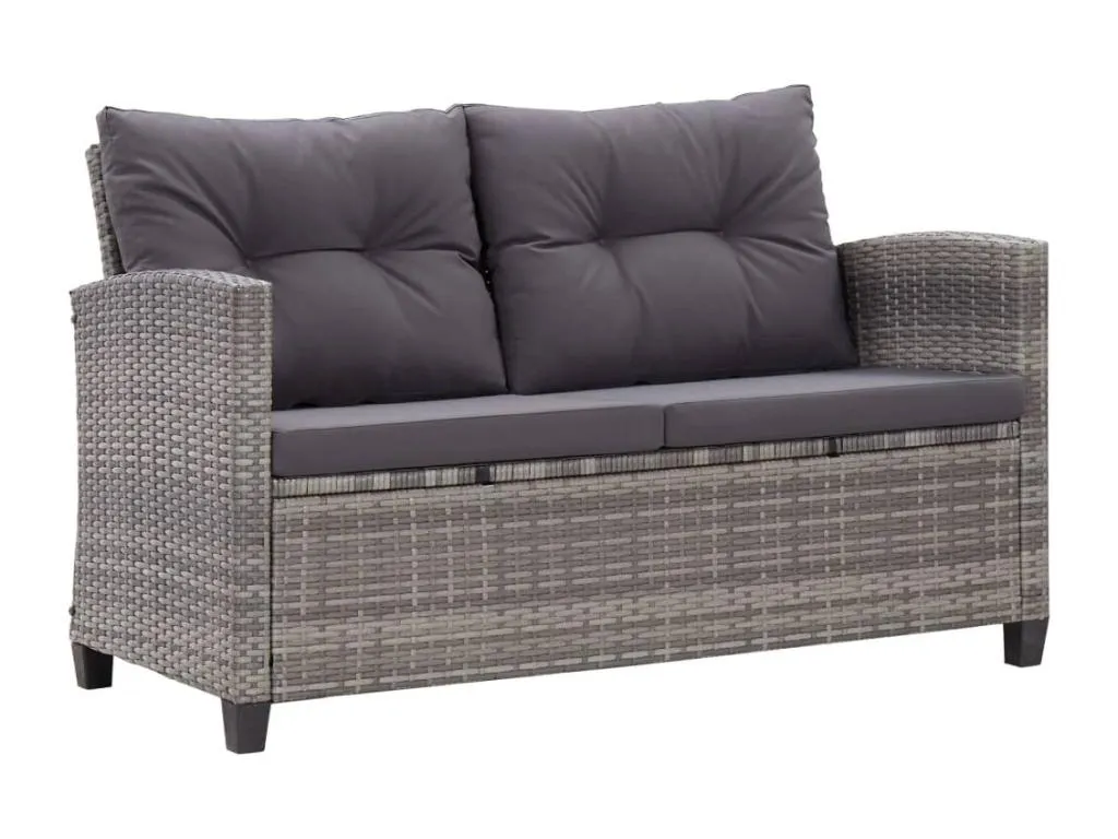 Sofá de jardín 2 plazas y cojines ratán sintético gris 124 cm