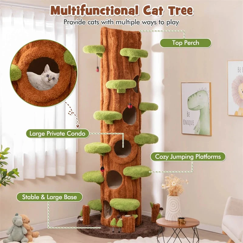 Eletriclife 90.5" Tall Multifunctional Cat Tree Tower with 5 Private Condos for Indoor Cats