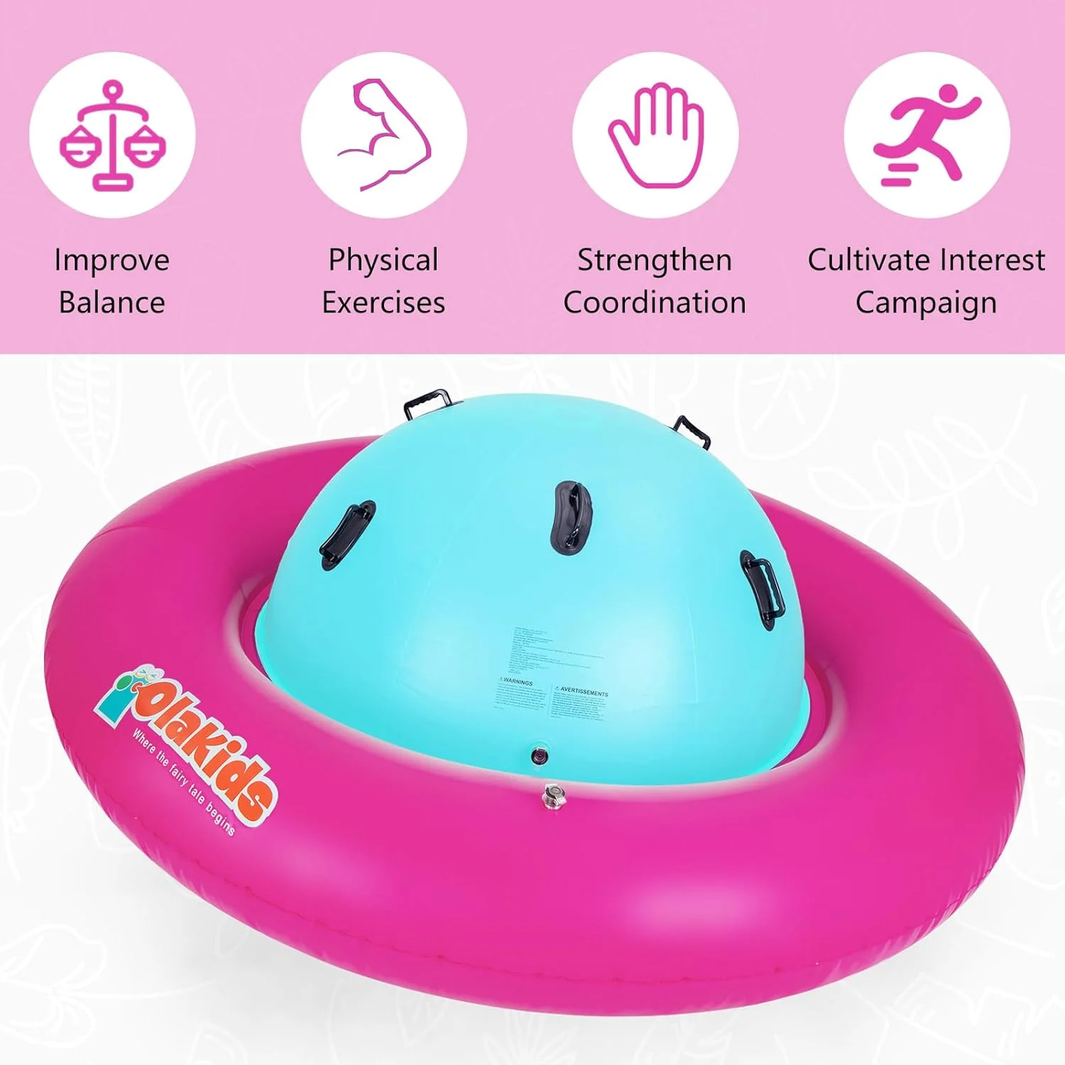 OLAKIDS 8FT Inflatable Dome Rocker Bouncer, Outdoor Kids Giant Roll and Play Seesaw Rocker with 6 Secure Handles, Max Weight 250 LBS, Toddlers Climbing Toy Backyard Play Center Equipment - Image 6