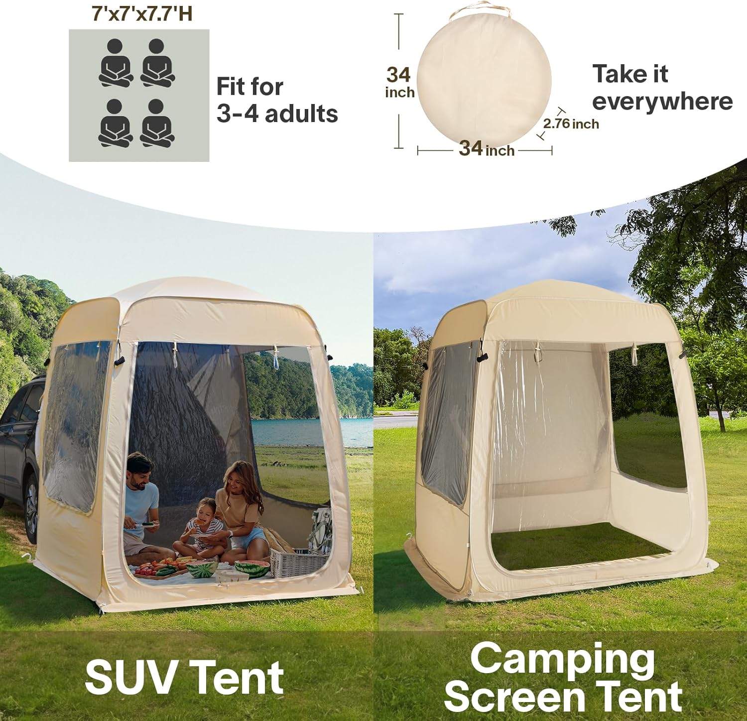 Screen gazebo sleeps 6-10-15 people Igloo-style canopy tent mosquito net on the sides Perfect