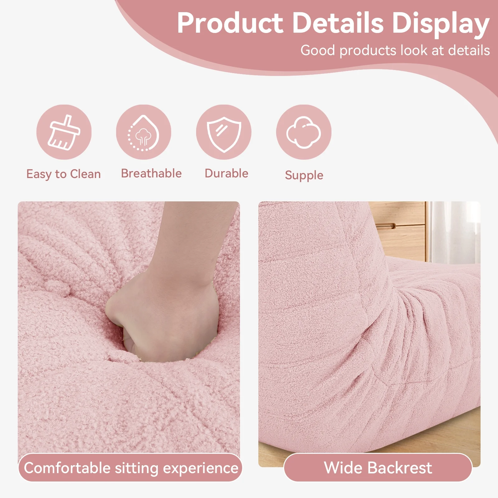 VFD Bean Bag Chairs for Adults, Beanbag Chair with Ottoman Lounge Sofa Memory Foam Comfy Reading Chair for Bedroom & Living Room, Lazy Floor Sofa Couch - Image 18