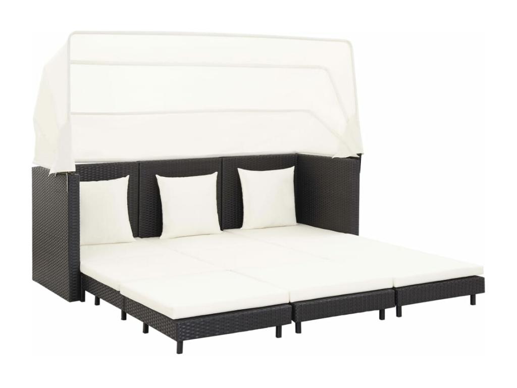 Sofá cama extensible 3 plazas con cubierta en mimbre sintético negro ES0110209