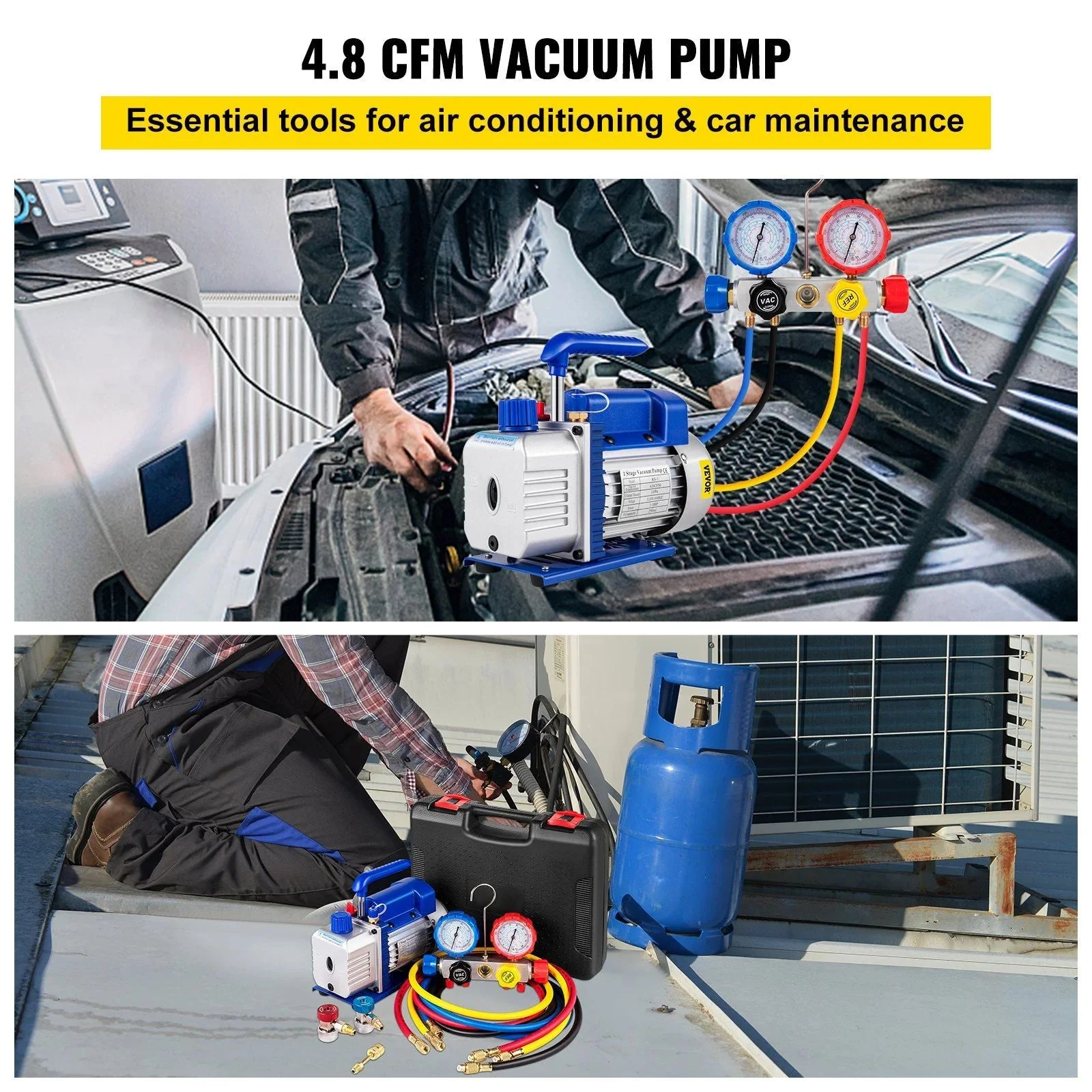 HVAC Vacuum Pump Kit, 4.8 CFM, 1/3 HP, Single Stage, 5 Pa - ZK44.8CFM - Image 2 HVAC Vacuum Pump Kit, 4.8 CFM, 1/3 HP, Single Stage, 5 Pa - ZK44.8CFM - Image 2