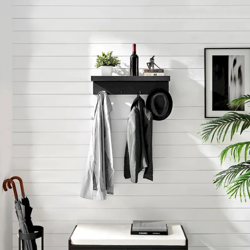 Danya B. Wall-Mounted Coat Rack with Decorative Ledge Shelf and Hooks for Entryway