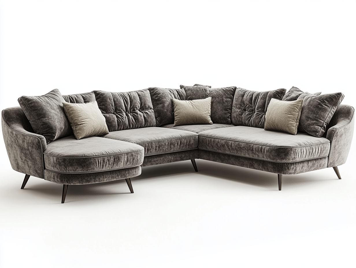 Sofá Esquinero de Terciopelo Gris con Cojines Suaves Ideal para Salas Modernas y Acogedoras 250x180 cm