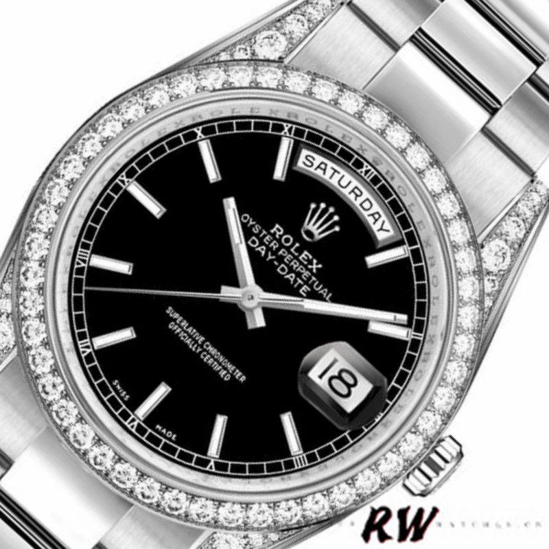 Rolex Day-Date 118389 Diamond Bezel Black Index Dial 36MM Unisex Replica Watch