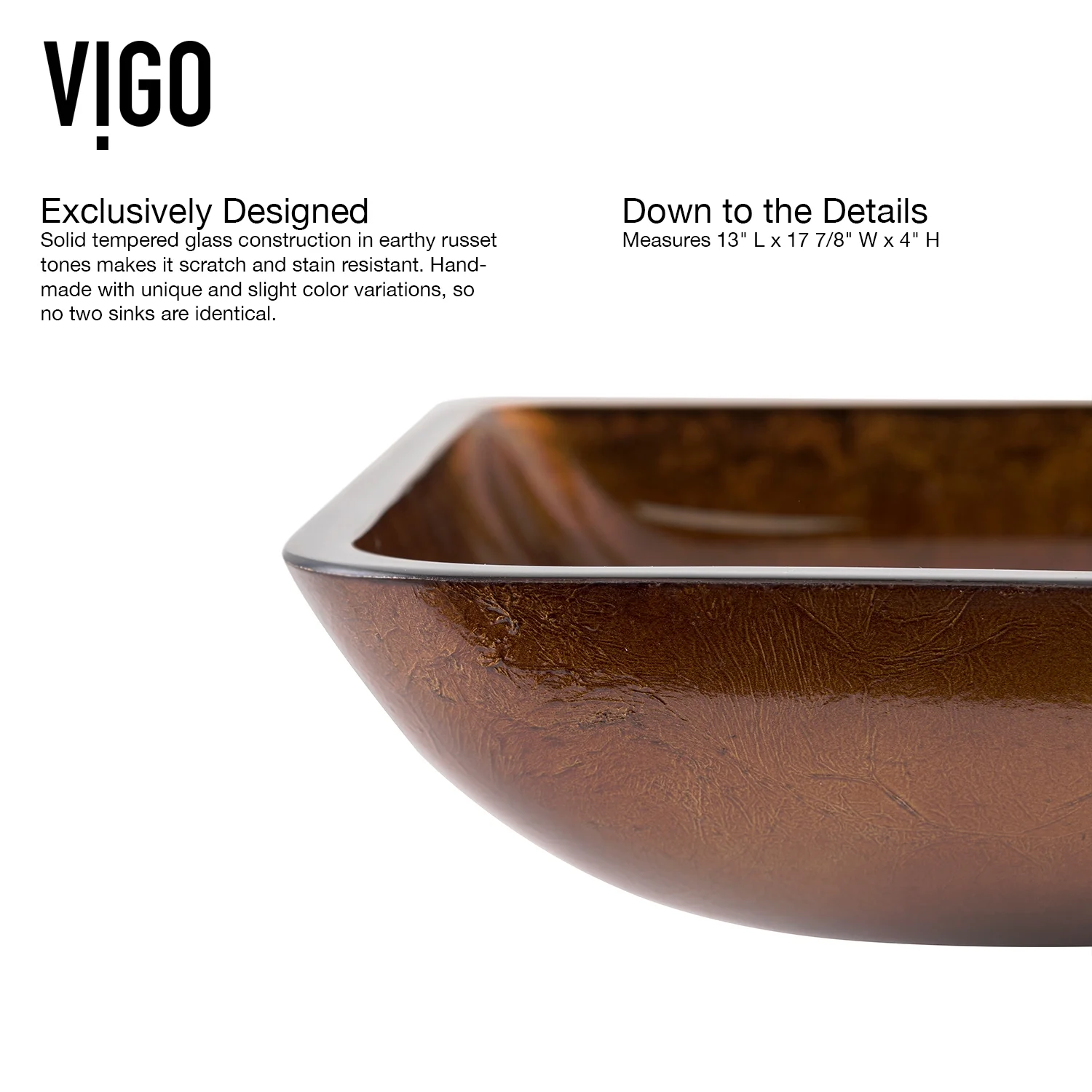 VIGO Donatello Artistic Rubywood Glass 18 in. L x 13 in. W x 4 in. H Rectangular Vessel Bathroom Sink - image 3