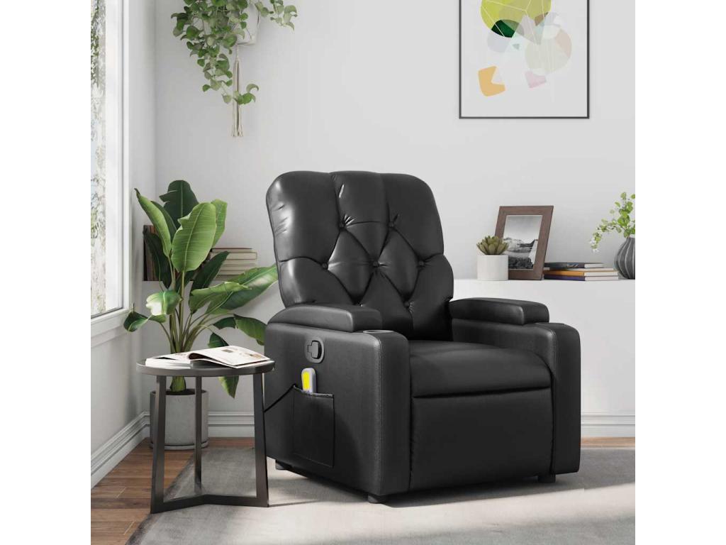 Sillón de masaje reclinable cuero sintético negro