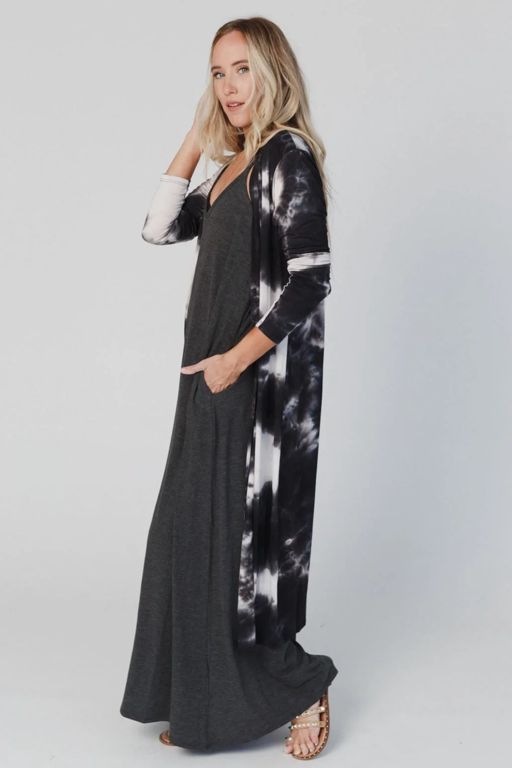 My Go To Duster Cardigan - Black Tie Dye