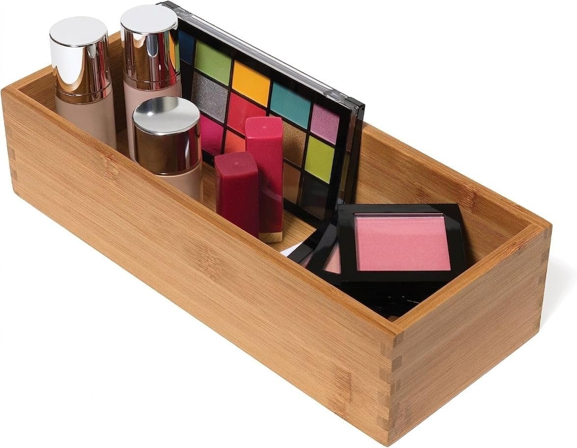 Lipper International Bamboo Utensil Holder Storage Box for Cooking Tools, Makeup, or Office Supplies, 5