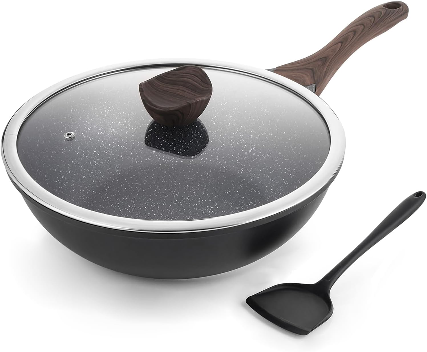 Kordisen Ceramic Wok Pan, 12 Inch Nonstick Wok with Lid, Healthy Non Toxic Woks & Stir-fry Pans for Cooking, Induction Cookware, PFOA & PFAS Free (Grey)