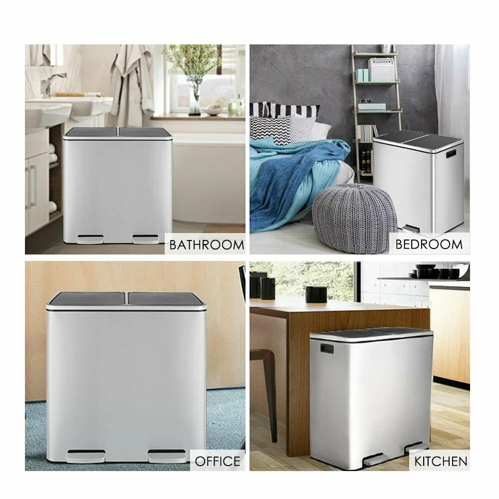 LAZY BUDDY Dual Garbage Can, Stainless Steel 16 Gallon Step Kitchen Trash Can with Soft-Close Lid, Double Compartment Garbage Recycling Bin - Image 16