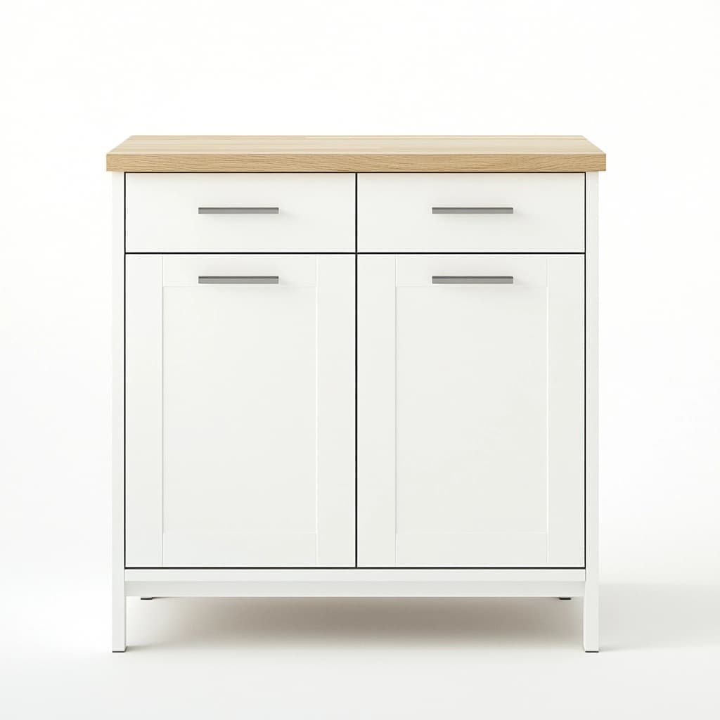 Armario de Almacenamiento Blanco/Madera 2 Puertas 2 Cajones MDF Roble 80x40x90 cm