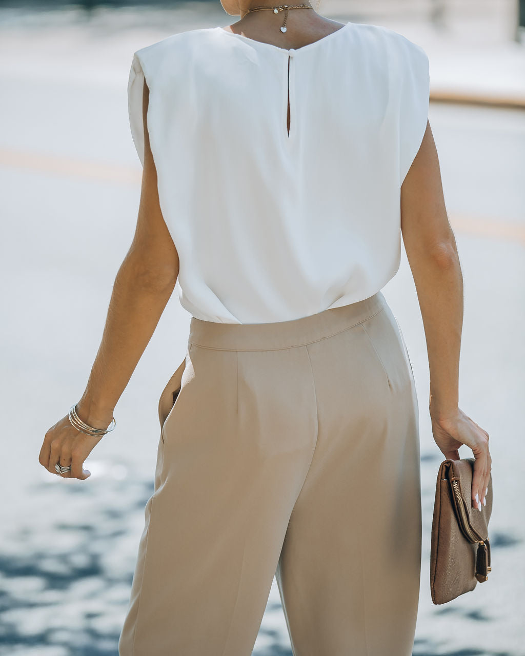 Fancy Gal Satin Padded Shoulder Top - White - SALE - Se7enfashion