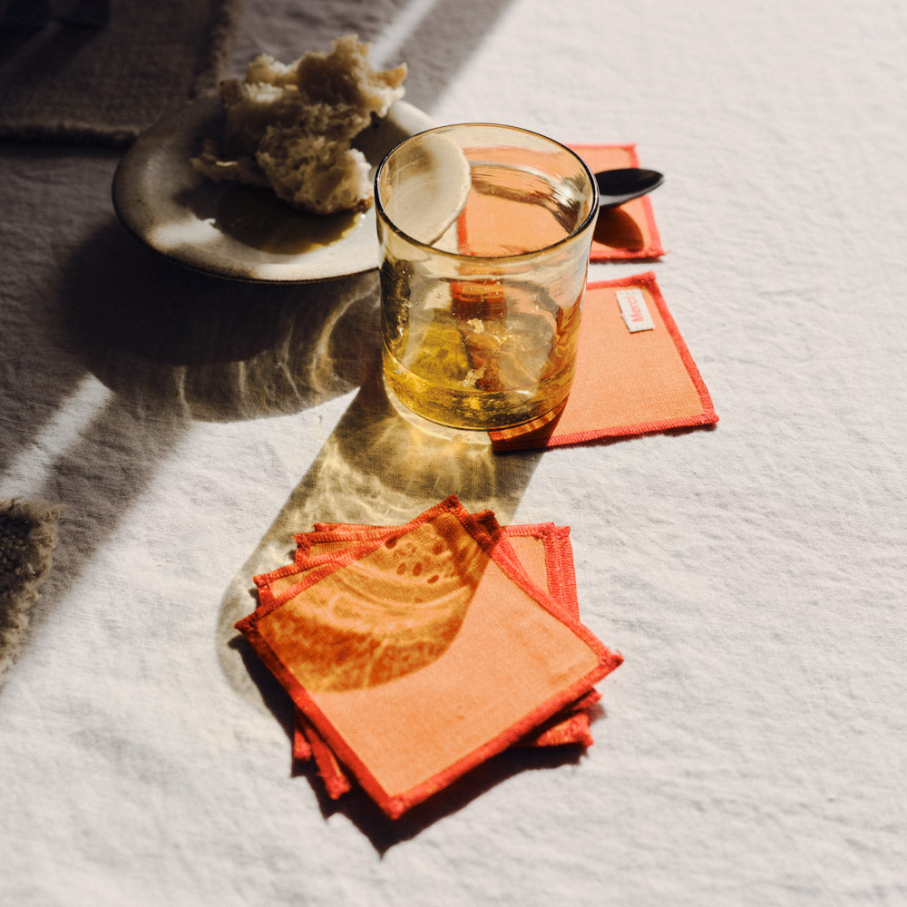 Ensemble de 6 dessous de verre en lin lavé - Orange Zeste