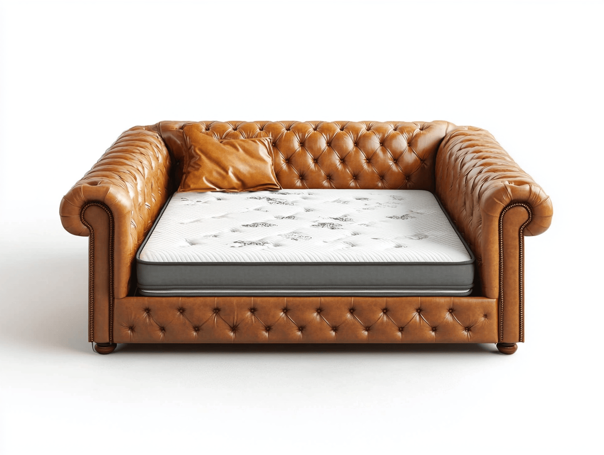 Sofá cama de cuero marrón estilo Chesterfield para salón 190x120cm