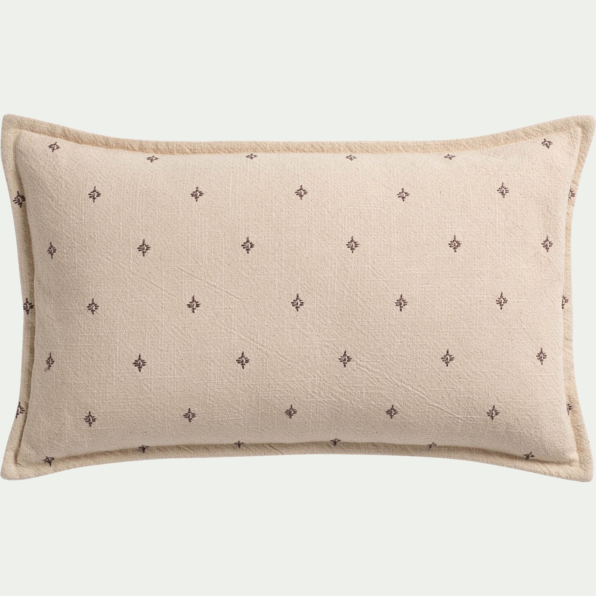 SENNA - Coussin à motif brodé parme en coton 30x50cm - beige
