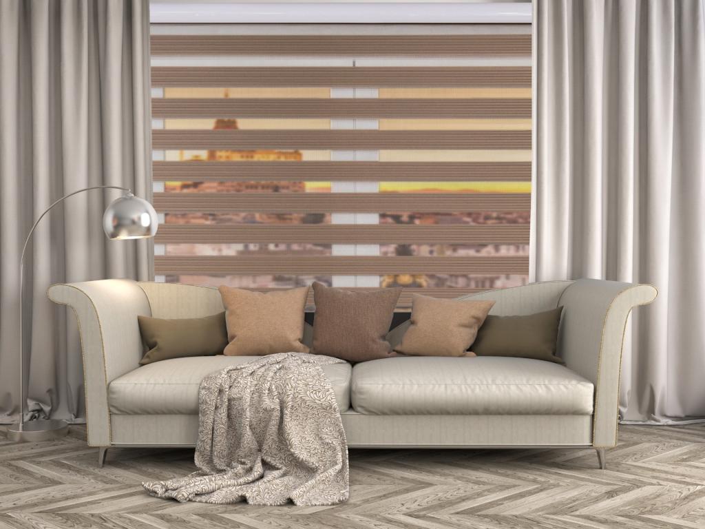Casaplu | Estor Enrollable NOCHE y DIA | 160 x 255 cm (Ancho por Alto) Tamaño de Tela 157 x 250 cm | Modelo SAMWELL Color Tabaco