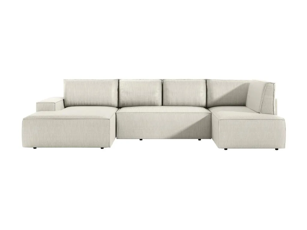 Gran sofá esquinero panorámico izquierdo convertible de terciopelo acanalado beige Decocasaes xucm25002