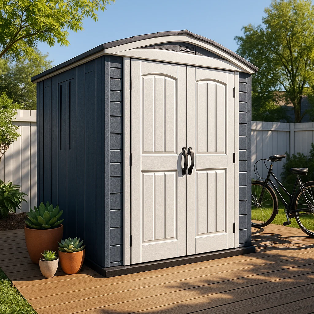 Caseta de jardín caseta de almacenamiento blanco y gris oscuro de resina para exterior 175x135x190 cm iLlFuYF220KC