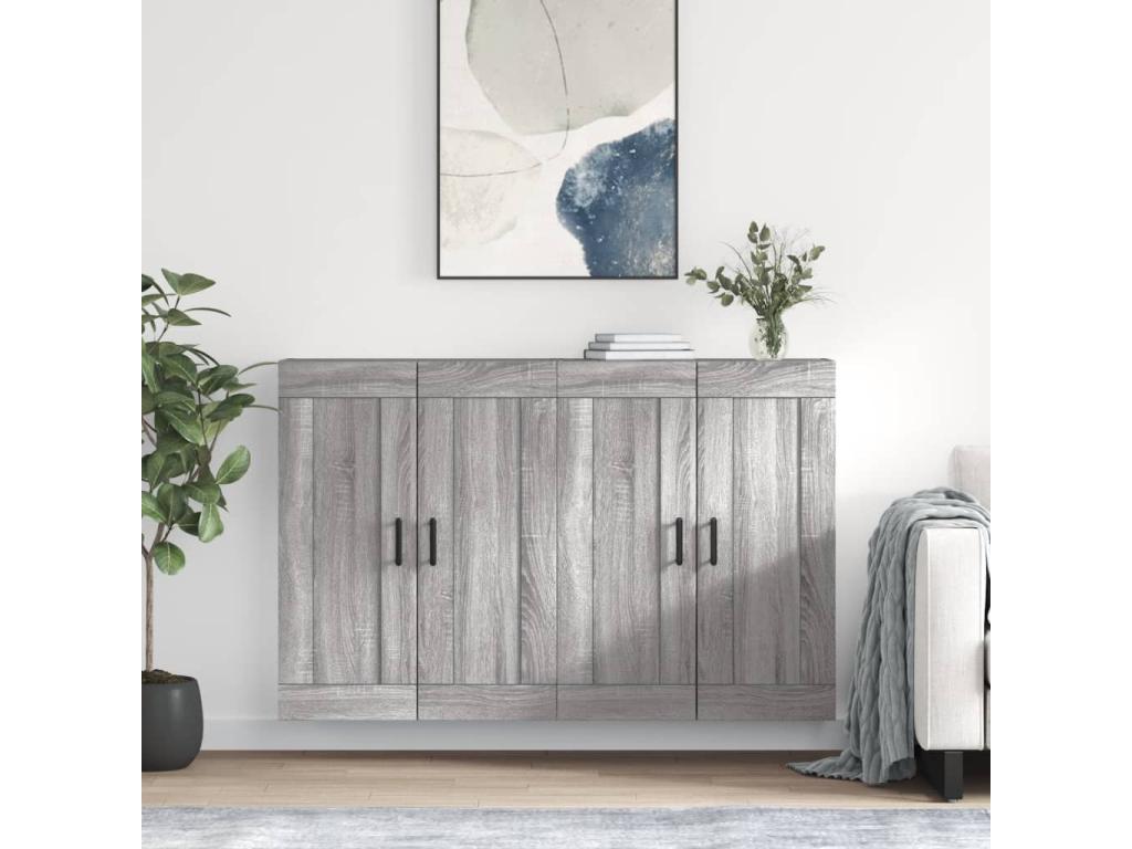 Armarios de pared 2 uds madera de ingeniería gris Nestleano