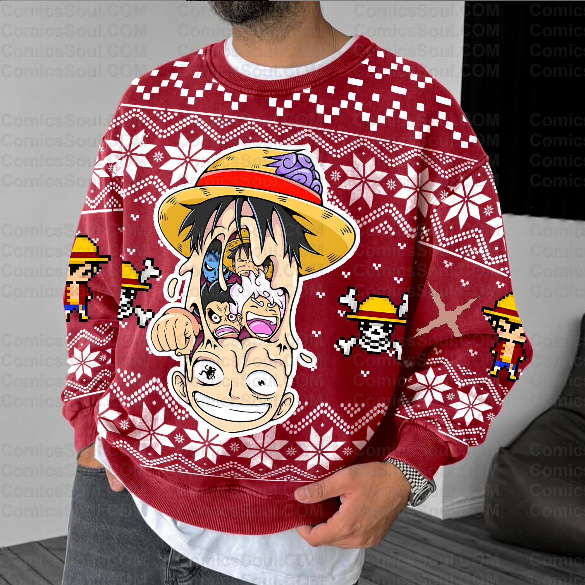 (One Piece)Plus Velvet Unisex Anime Inspired Vintage Sweatshirt