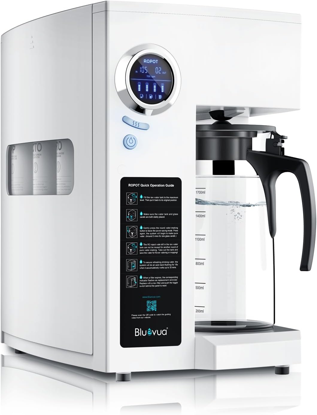 WAYFAIR Bluevua RO100ROPOT Reverse Osmosis System Countertop Water Filter, 4 Stage Purification, Counter RO Filtration, 2:1 Pure To Drain, Purified Tap Water, Portable Water Purifier For Home