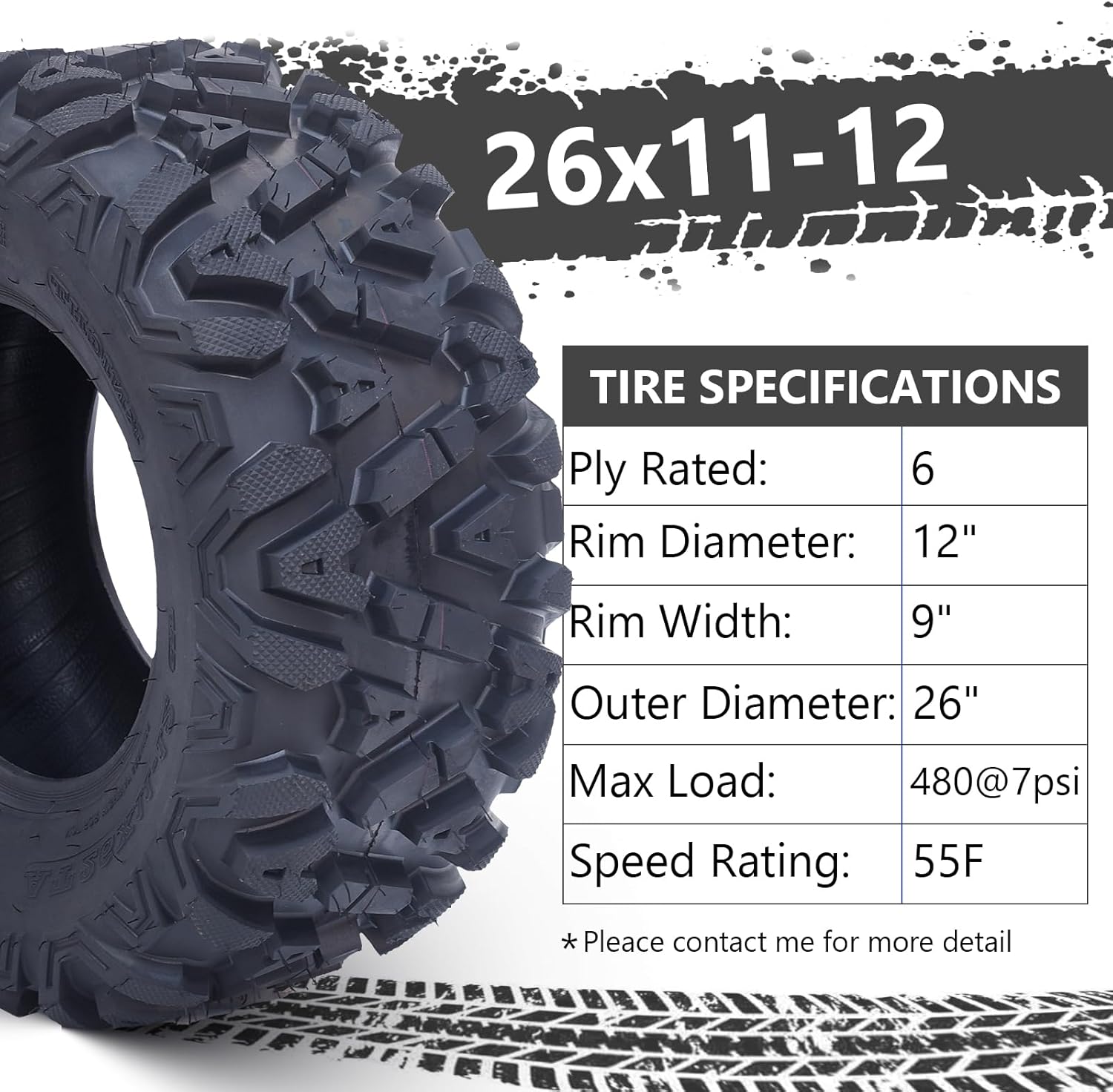 26x12x12 Atv Tires, Set of 2 Atv Tires 26x12-12 6PR, All Terrain Atv/Utv Off-Road Tires, Black