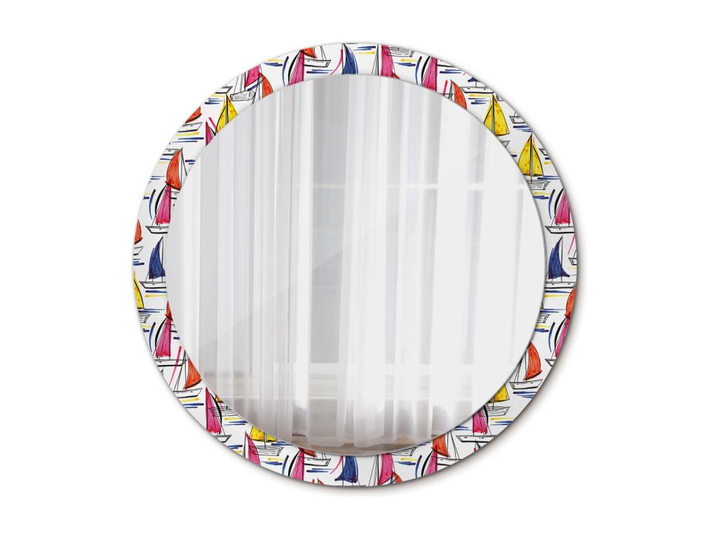 Espejo Redondo Decorativo - Barcos de Colores - 100 cm