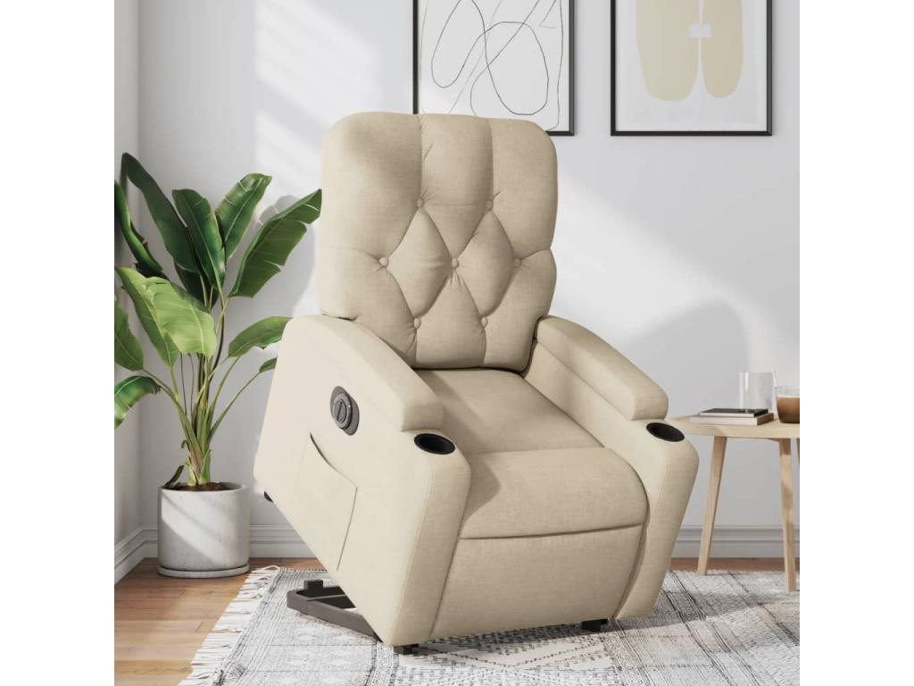Sillón eléctrico reclinable elevable de tela color crema