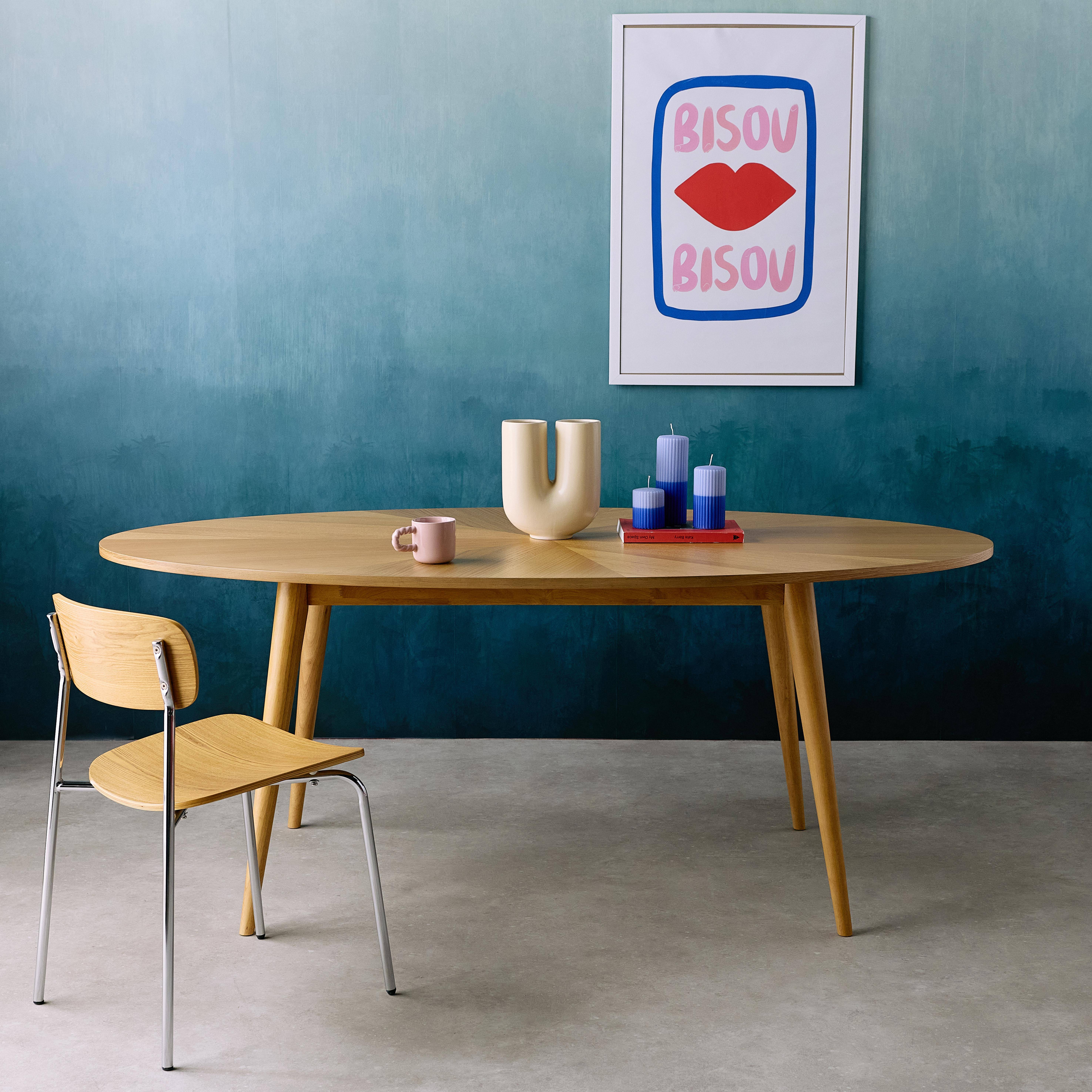Diane - Mesa de comedor ovalada de madera de hevea y chapa de roble para 6 personas