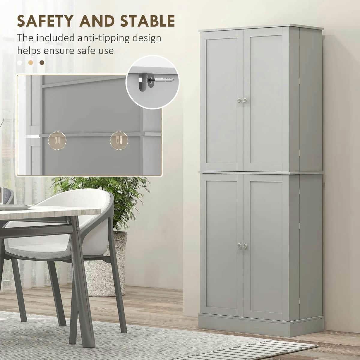 Spaco 17-Tier Kitchen Small Pantry Cabinet with 2 Doors and 6 Adjustable Shelves, Cabinet Pantry, Freestanding 5-Tier Shelving Pantries for Kitchen Storage, Gray - Image 66