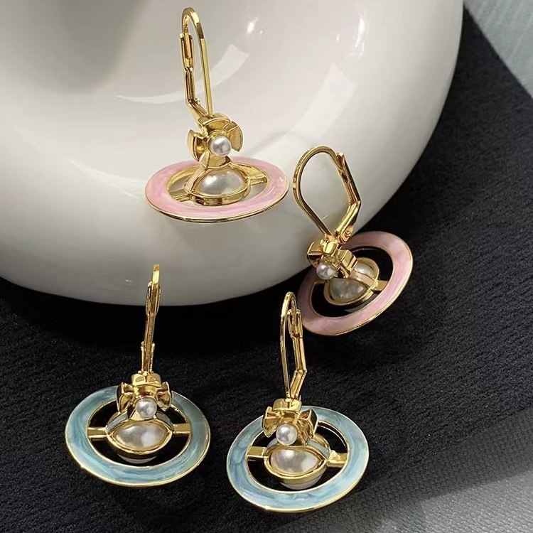 Vivienne Westwood Enamel Saturn Pearl Earrings - Original Replica Club