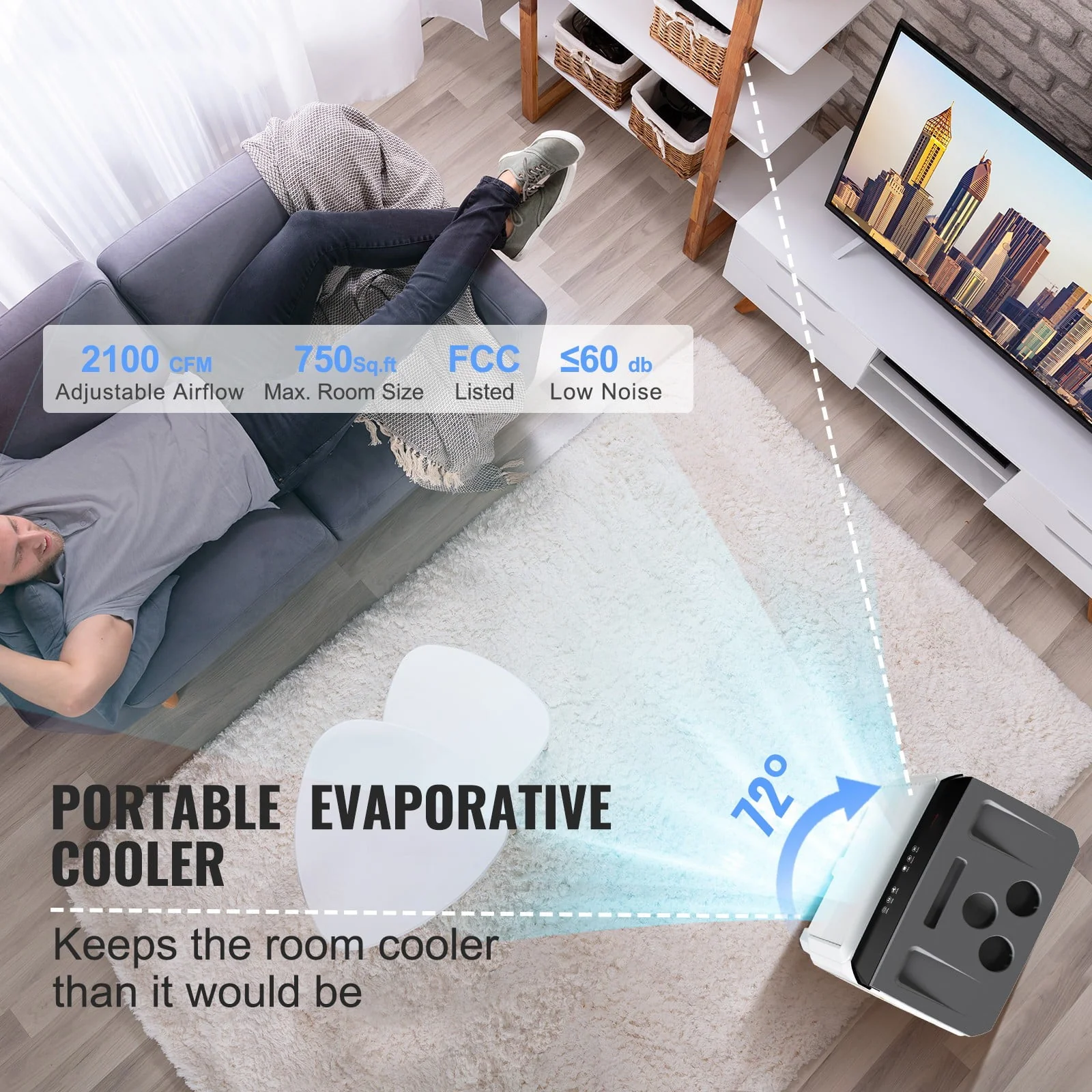 BENTISM Evaporative Cooler Swamp Cooler 3-in-1 2100 CFM 7 Gal 12h Timer Air Humidifier - Image 2
