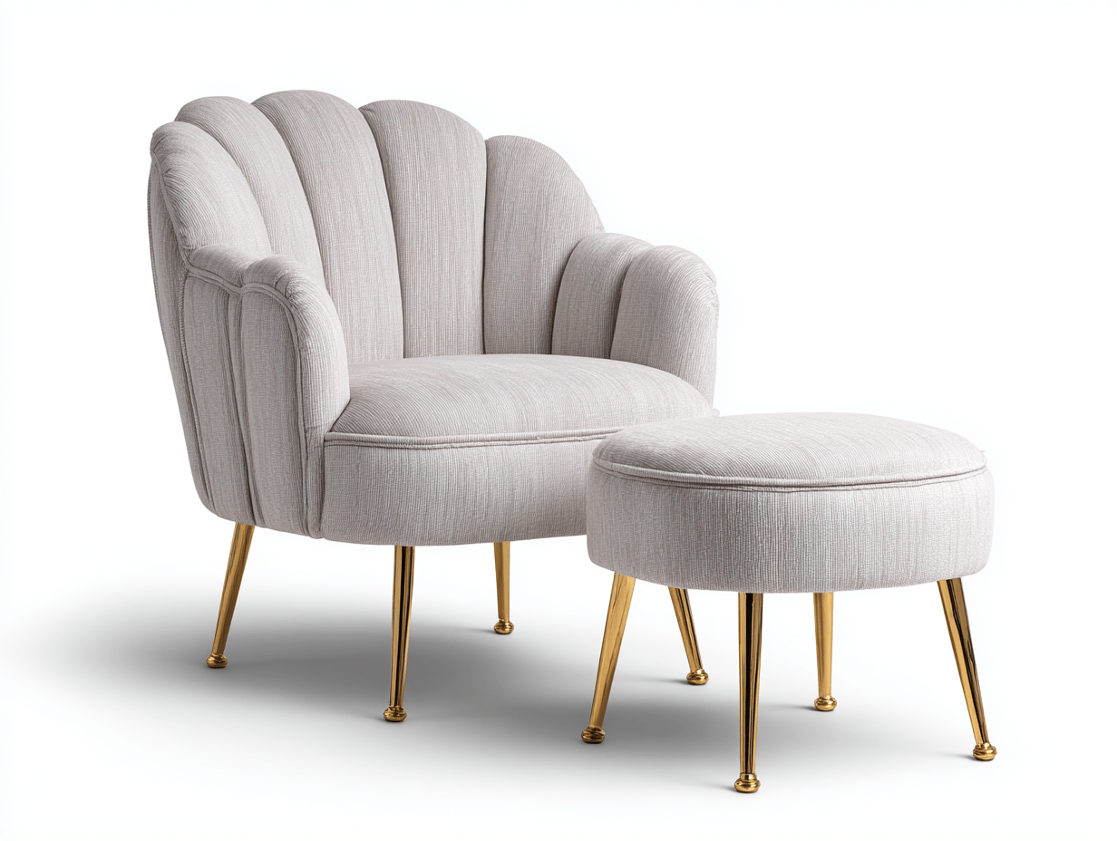 Sillón individual con reposapiés 92×86×88 cm – tela beige – estilo contemporáneo