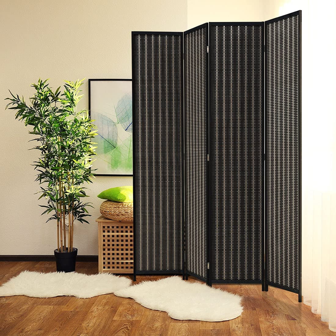 JOSTYLE 4-Panel Room Divider 6ft Tall Extra Wide Folding Privacy Screen with Diamond Double-Weave Divider for Room Separation Freestanding Red Brown - Image 23