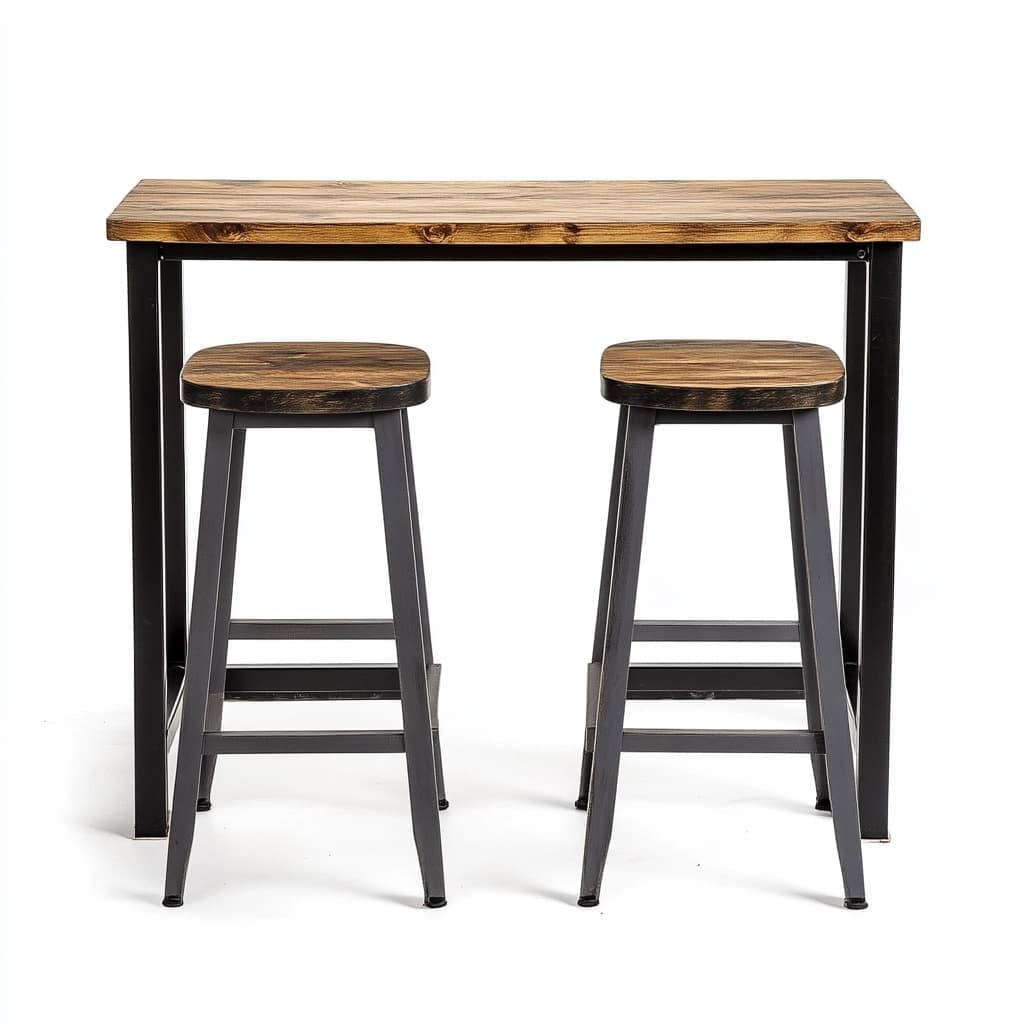 Mesa alta con taburetes madera pino forma rectangular negro/roble conjunto 3 piezas