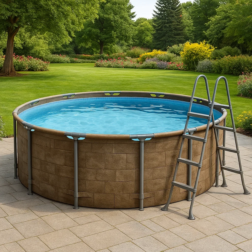 Piscina tubular redonda 358x98 cm, color beige, con filtro y escalera MvaRAHo273Gb