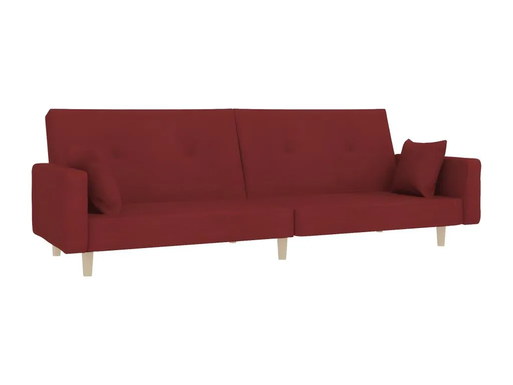 Sofá cama de 2 plazas con dos almohadas tela color vino