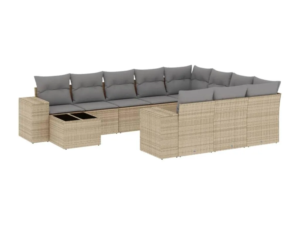 Set de sofás de jardín 11piezas con cojines ratán sintético beige auwk15042