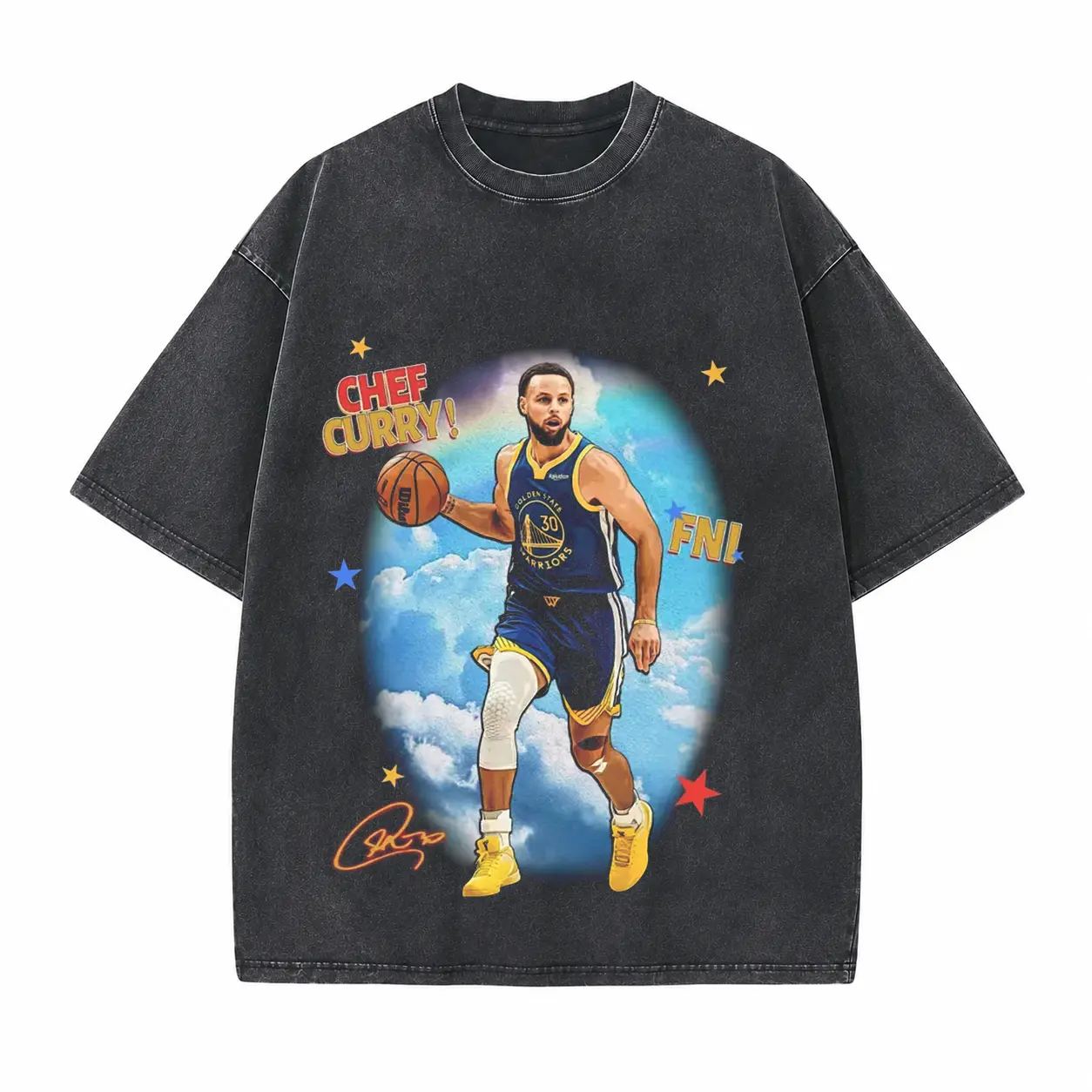 Retro Basketball Chef Printed Unisex Washed T-Shirt