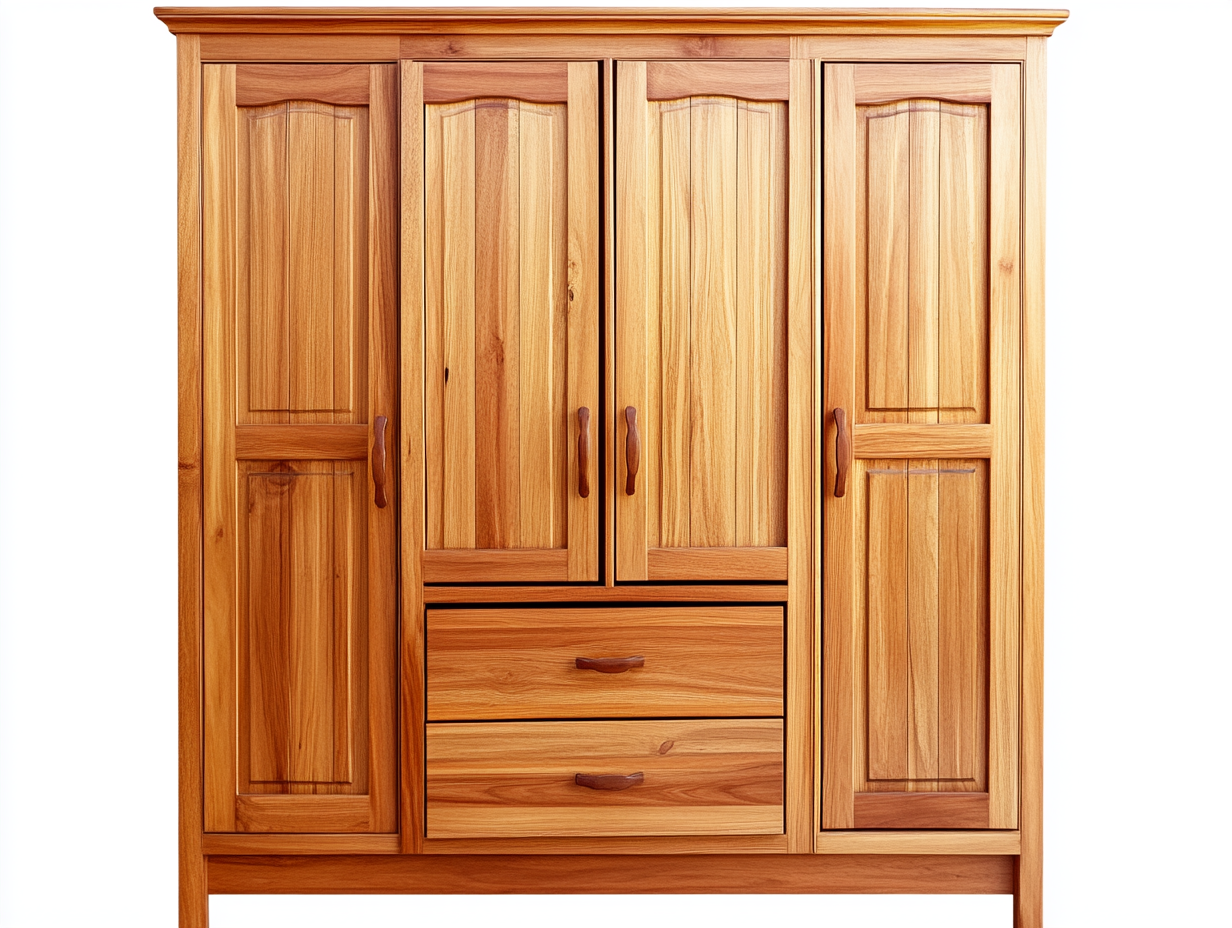 Armario de madera maciza con 4 puertas y 2 cajones para dormitorio clásico