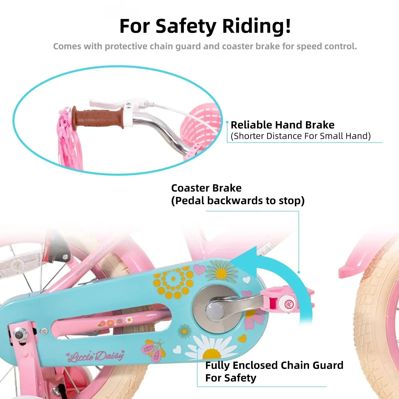 JOYSTAR Little Daisy Girls' Bike, 14 Inch, Pink With Training Wheels - Image 6 JOYSTAR Little Daisy Girls' Bike, 14 Inch, Pink With Training Wheels - Image 6