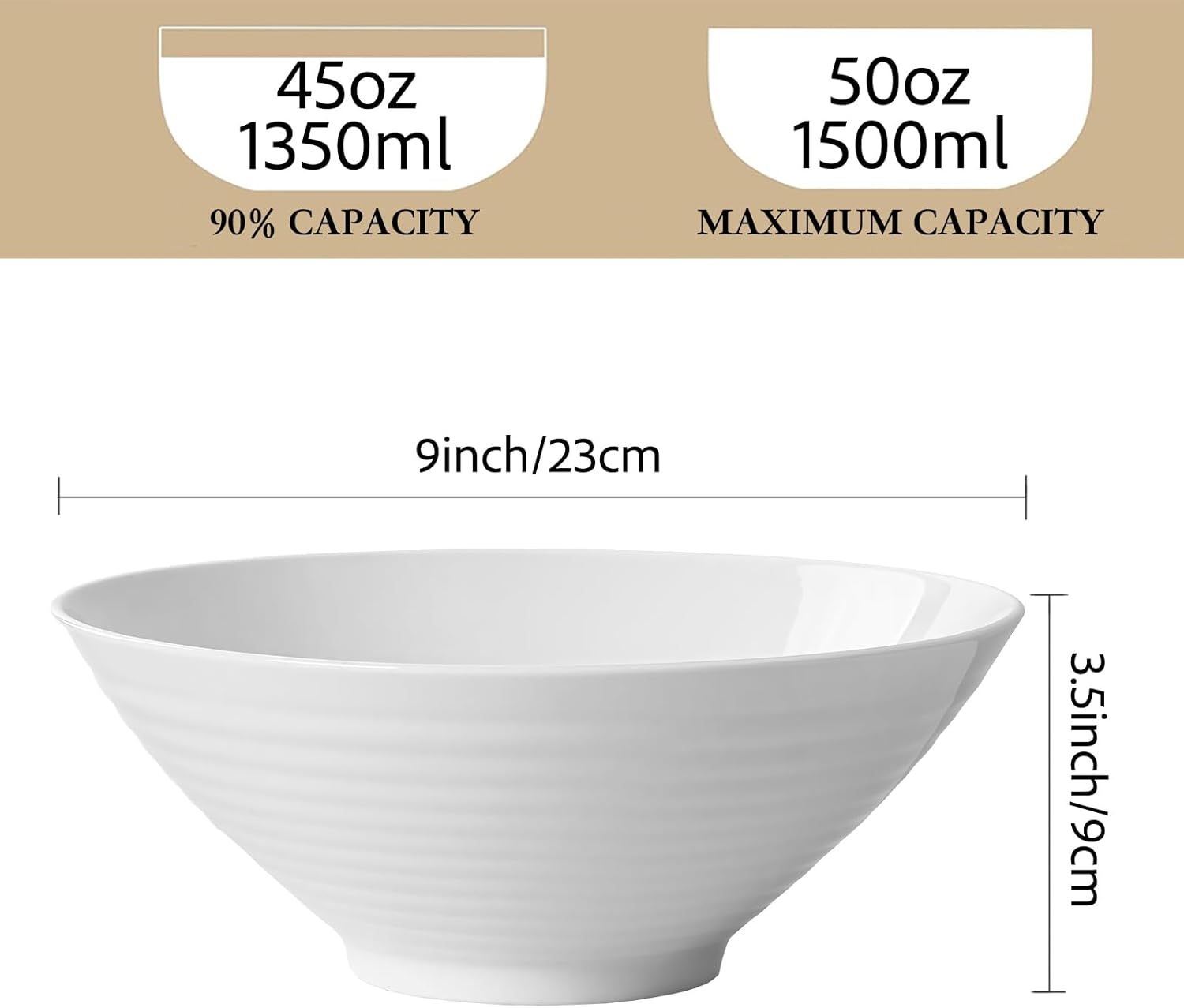 50 oz Ramen Bowls Set of 2, 9 Inch Large Ramen Bowls, Porcelain Noodle Bowls for Pho, Soup & Udon, Ceramic Ramen Bowl Set, Microwave & Dishwasher Safe