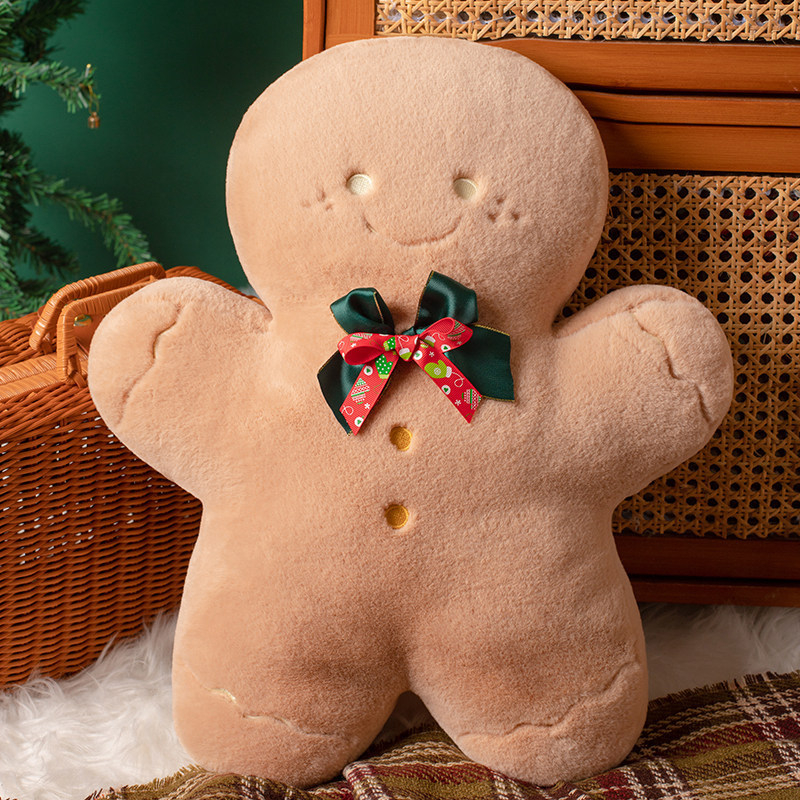 Gingerbread Man Shaped Plush Pillow Soft Fluffy Sherpa Cartoon Christmas Decor Plush Toy for Home Decor Holiday Gift