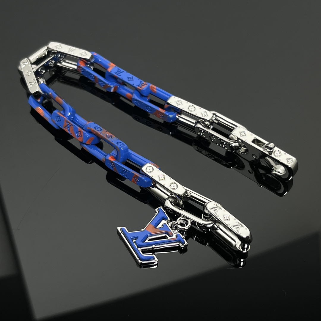 Louis Vuitton Blue Silver Mixed Color Men's Monogram Bracelet - Original Replica Club